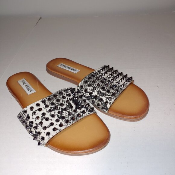 Steve Madden Farryn Leather Open Toe Slide Sandals Snakeskin Size 7.5 Grey - Picture 1 of 5